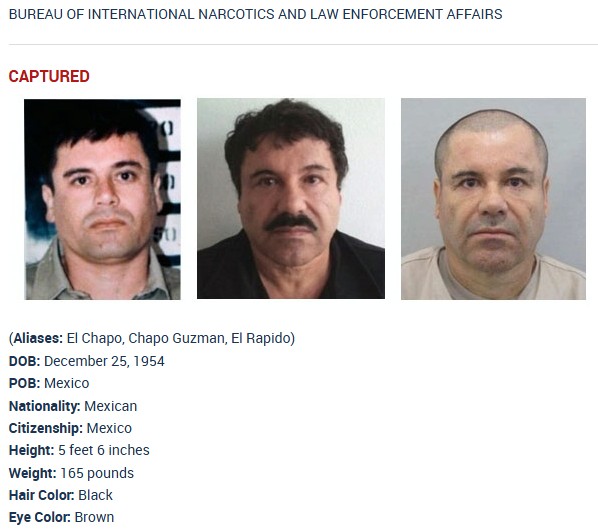 Law enforcement mugshots of Joaquin “El Chapo” Guzman shown in official government custody photographs