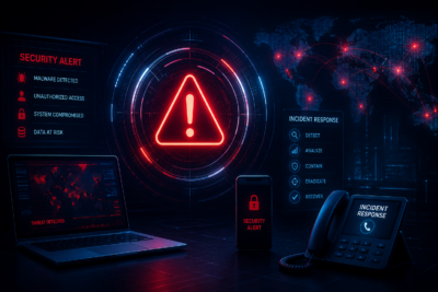 Citanex cyber incident response image showing active security alerts, threat detection, incident response workflow, and cybersecurity monitoring.